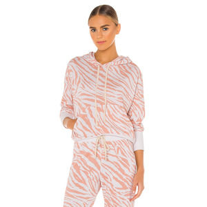 SUNDRY Hoodie XS Orange Zebra Print Long Sleeve Pullover Knit